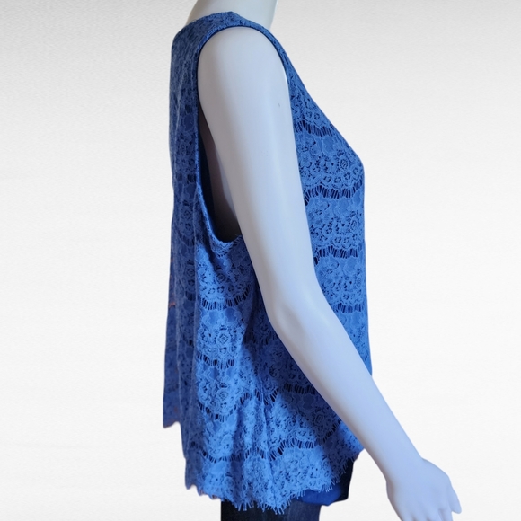 MS mode Tonal Blue Lace Overlay Sleeveless Blouse Size XL - Picture 3 of 7